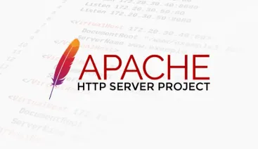Logo do Apache com um trecho de código ao fundo