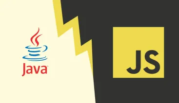 Logos do Java e JavaScript com um raio entre os dois