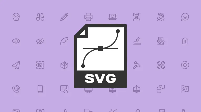 Imagem princial: Ícone de SVG mostrando uma ferramenta de vetor e fundo com vários ícones